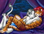 anthro collar duo eye_contact looking_at_another male male/male pawpads romantic romantic_couple smile tail frank_gembeck icelyon_(character) joshua_(zenthetiger) felid lion mammal pantherine tiger 2006