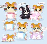 anthro blush clean_diaper clothed clothing dialogue diaper diaper_only diaper_puff duo fur hair male open_mouth orange_body orange_fur simple_background solo speech_bubble text topless wearing_diaper jupiters hamtaro_(series) stan_(hamtaro) cricetid hamster mammal rodent digital_media_(artwork) english_text hi_res multiple_images