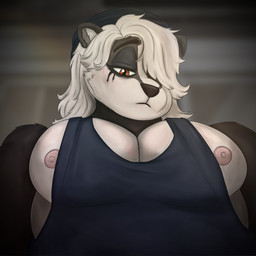 anthro beanie clothing eyeliner eyeshadow hair hat headgear headwear long_hair makeup male mascara pecs running_makeup running_mascara selfie shirt tank_top topwear kersync pec_pov_meme rocko_(kersync) badger mammal mustelid musteline 2025 absurd_res digital_media_(artwork) hi_res