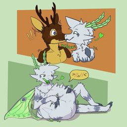 blush duo emanata exclamation_point green_mouth heart_symbol kissing male male/male male_pred male_prey same_size_vore solo text vore wings accadurosoce muth_(accadurosoce) arthropod deer insect lepidopteran mammal moth 1:1 2025 colored english_text hi_res multiple_scenes