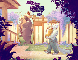 anthro anthro_on_anthro anthro_penetrated anthro_penetrating anthro_penetrating_anthro beard belly belly_hair big_belly blue_sky body_hair butt clothed clothing day erection facial_hair fur genitals grass grey_body grey_fur group hair holding_another holding_groceries huge_belly humanoid_genitalia humanoid_penis lift_job male male/male male_anthro male_penetrated male_penetrating male_penetrating_male narrowed_eyes nude obese obese_anthro obese_male open_mouth open_smile oral oral_penetration outside oversized_oral overweight overweight_anthro overweight_male penetration penis plant sex short_hair sky smile speech_bubble text trio white_beard white_facial_hair white_hair yellow_body yellow_fur chocolateandmilk mythology richard_(chocolateandmilk) bear canid canine dragon mammal mythological_creature mythological_scalie scalie english_text hi_res