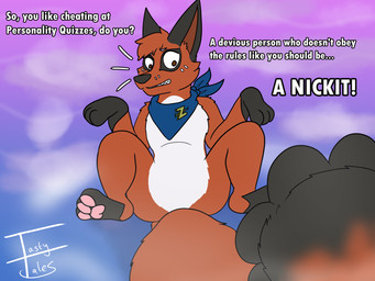 accessory after_transformation badge black_body black_fur featureless_crotch feral fur kerchief male orange_body orange_fur pawpads pin_accessory sitting solo text transformation white_body white_fur tastytales nintendo pokemon pokemon_mystery_dungeon spike_chunsoft canid canine generation_8_pokemon mammal nickit pokemon_(species) 4:3 english_text hi_res signature
