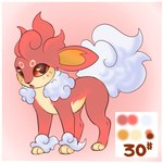 agni_(pinkbutterfree) ambiguous_gender belly border color_swatch countershading eeveelution feral flareon fluffy fluffy_tail fur garruuk generation_1_pokemon generation_5_pokemon gradient_background hi_res hybrid leg_markings markings model_sheet nintendo pink_background pokemon pokemon_(species) red_body red_eyes red_fur simisear simple_background socks_(marking) solo tail tan_body tan_fur white_belly white_body white_border white_fur