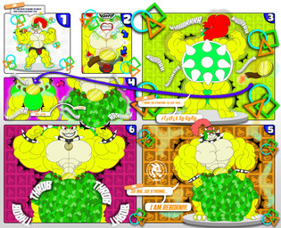 abs alternate_universe anthro balls belt belt_collar big_balls big_bulge big_muscles black_clothing black_underwear bottomwear bowser_jr._logo bowser_logo bulge bulge_expansion bulge_growth camo camo_bottomwear camo_clothing camo_print camo_shorts cloth_transformation cloth_transmutation clothed clothing collar detailed_bulge expansion eyebrows genitals golden_belt_buckle green_shell growth growth_sequence hair huge_balls huge_bulge huge_muscle huge_muscles hyper hyper_balls hyper_bulge hyper_genitalia hyper_muscles jewelry koopa_shell magic male muscle_growth muscular partially_clothed pattern_background pattern_bottomwear pattern_clothing pattern_shorts pecs red_eyebrows red_hair rings_on_arms sharp_teeth shell shorts simple_background size_transformation smile smiley_face solo spell spiked_necklace spikes symbol symbol_on_clothing tail_hair teeth text transformation transformation_sequence turtle_shell underwear white_eyes yellow_body jdbo-arts mario_bros nintendo bowser_jr. koopa scalie absurd_res comic english_text hi_res sequence