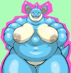 anthro anthrofied areola big_breasts blush breasts curvy_figure featureless_crotch female generation_1_pokemon gotobeido green_background hands_on_hips hi_res looking_at_viewer nidoqueen nintendo nipples nude obese open_mouth orange_eyes overweight pokemon pokemon_(species) sharp_teeth simple_background smile solo tan_areola tan_nipples teeth thick_thighs voluptuous wide_hips