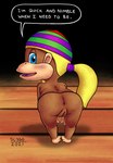 beanie blonde_hair butt clothing dialogue female hair hat headgear headwear looking_at_viewer nude ponytail presenting smile solo speech_bubble text young sl350 donkey_kong_(series) donkey_kong_64 nintendo rareware tiny_kong haplorhine mammal monkey primate 2021 digital_media_(artwork) english_text hi_res