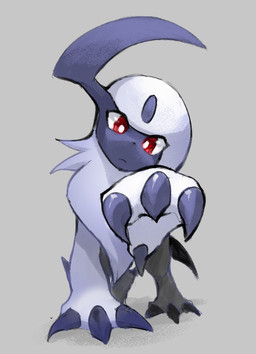 ambiguous_gender claws feral fur hair horn looking_at_viewer red_eyes simple_background solo tail white_body white_fur white_hair likey nintendo pokemon absol generation_3_pokemon pokemon_(species) 2026