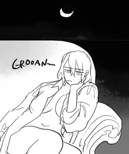 clothing female furniture groan hair human_only navel not_furry on_sofa sitting sitting_on_sofa sofa solo starfleetrambo siren_and_scientist oskar_(starfleetrambo) human mammal digital_media_(artwork) monochrome sketch trans_(lore) trans_man_(lore)