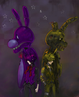 anthro button_(fastener) clothing duo green_hair hair larger_male machine male notched_ear purple_hair ribbons scar size_difference smaller_male teeth white_eyes sirmei five_nights_at_freddy's five_nights_at_freddy's_3 scottgames bonnie_(fnaf) springtrap_(fnaf) animal_humanoid animatronic humanoid lagomorph lagomorph_humanoid leporid leporid_humanoid mammal mammal_humanoid rabbit rabbit_humanoid robot 2015 absurd_res hi_res