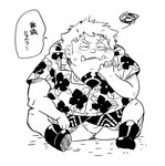 asian_clothing blush clothing east_asian_clothing fundoshi japanese_clothing kemono male overweight overweight_male scar shirt sitting solo topwear underwear young uokkom one_piece jinbe fish-men_(one_piece) marine 2022 hi_res monochrome