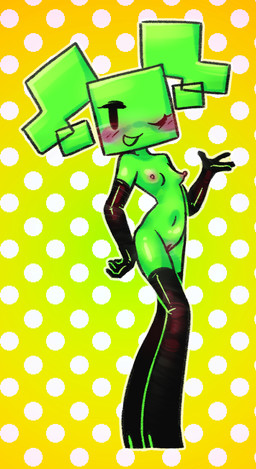 armwear blush boots breasts clothing elbow_gloves erect_nipples female footwear genitals geometric_background gloves handwear high_heeled_boots high_heels latex latex_boots latex_clothing latex_footwear latex_gloves latex_handwear legwear navel nipples one_eye_closed open_mouth open_smile pink_nipples pink_vulva shoes simple_background simple_face slim small_breasts small_waist smile solo standing thigh_boots thigh_highs vulva wink ghoulshoot mario_bros nintendo paper_mario mimi_(paper_mario) humanoid shaded