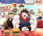 5_fingers anthro armor black_clothing black_gloves black_handwear black_headwear black_nose black_wristband blue_clothing blue_shirt blue_tank_top blue_topwear brown_body brown_fur burger cheek_tuft clothing dialogue duo ears_through_headwear eye_patch eyewear facial_tuft fast_food fingerless_gloves fingers food for_a_head front_view fur furgonomic_headwear furgonomics gloves hand_on_shoulder handwear headgear headwear helmet male muscular muscular_anthro muscular_arm muscular_male open_mouth red_scarf scarf shirt sitting soda_cup tank_top text topwear tuft white_body white_fur yellow_eyes kat2skate epic_games fortnite background_character meowscles polar_patroller skye_(fortnite) wendell_(fortnite) bear calico_cat canid canine canis domestic_cat felid feline felis food_creature food_humanoid human humanoid mammal object_head polar_bear ursine wolf 2025 english_description english_text
