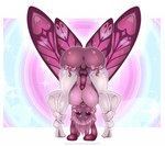 anthro anus bent_over bow_ribbon clothing footwear genitals hair looking_at_viewer male mane penis pink_hair socks solo wings hazelkisses arthropod insect lepidopteran moth