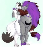 anthro anthro_on_anthro balls barely_visible_balls barely_visible_genitalia belly_tattoo biped black_body black_fur blue_background blue_eyes cute_fangs duo fangs flaccid foreskin fur genitals grey_body grey_fur hair hand_holding hand_on_belly hand_on_hand hand_on_own_belly hug hugging_another hugging_from_behind humanoid_genitalia humanoid_penis intimate long_foreskin male male/male multicolored_body multicolored_fur nude orange_eyes penis pokeball pregnant pregnant_anthro pregnant_male premier_ball purple_hair simple_background tattoo teeth two_tone_body two_tone_fur white_body white_fur womb_tattoo birdaftermidnight nintendo pokemon fan_character francis_(skumfur) zor_(nya4) generation_5_pokemon pokemon_(species) shiny_pokemon zoroark 2022 hi_res