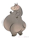 anthro belly big_belly big_butt butt female half-closed_eyes narrowed_eyes nude overweight overweight_anthro overweight_female smile solo tail ammyfatxolotl dreamworks madagascar_(series) gloria_(madagascar) common_hippopotamus hippopotamid mammal hi_res