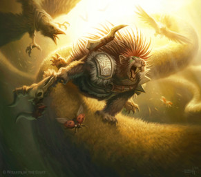 alternate_species anthro armor buckteeth claws feral group holding_object holding_staff male open_mouth pauldron red_spines running solo_focus staff teeth edgar_sanchez_hidalgo hasbro magic:_the_gathering wizards_of_the_coast domri_(magic:_the_gathering) arthropod avian beetle bird insect mammal porcupine rodent 2024 absurd_res hi_res official_art