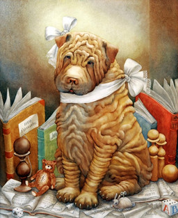 ambiguous_gender book d6 dice feral plushie quadruped sitting solo teddy_bear wrinkles agnes_boulloche canid canine canis domestic_dog mammal 2012