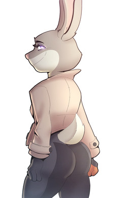 anthro bottomwear breasts butt clothed clothing female female_anthro fur gloves grey_body grey_fur handwear jacket multicolored_body multicolored_fur pants purple_eyes solo topwear two_tone_body two_tone_fur doylecoati disney zootopia judy_hopps european_rabbit lagomorph leporid mammal oryctolagus rabbit 2025 absurd_res digital_media_(artwork) hi_res
