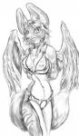 anthro biped breasts chest_tuft clothing collar female fur hair looking_at_viewer membrane_(anatomy) membranous_wings navel nipples simple_background smile solo standing stripes tuft white_background wings dontamure phoxxy bat canid canine fennec_fox fox hybrid mammal true_fox hi_res sketch