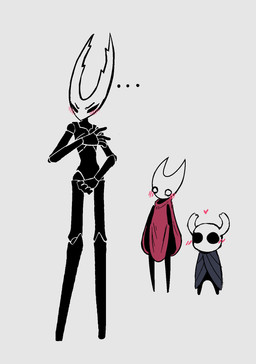 aroused biped black_body blush blush_lines cloak cloak_only clothing covering covering_chest covering_crotch covering_self ellipsis embarrassed group hand_bikini heart_symbol nude_ambiguous nude_anthro segmented_body simple_background size_difference standing surprised trio white_background nekuzx hollow_knight_(franchise) team_cherry hollow_knight_(character) hornet_(hollow_knight) the_knight_(hollow_knight) arthropod insect vessel_(species) 2024 hi_res nonbinary_(lore) sibling_(lore)