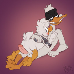 ambiguous_gender anthro balls blush blush_lines cheek_tuft erection facial_tuft fangs female female_anthro female_on_top fluffy fur genitals gun half-closed_eyes handgun holding_gun holding_handgun holding_object holding_ranged_weapon holding_revolver holding_weapon hug humanoid_genitalia humanoid_penis intraspecies looking_at_another looking_at_genitalia looking_at_penis looking_back lying male male_anthro male_on_bottom narrowed_eyes nude null on_back on_bottom on_top penis raised_tail ranged_weapon revolver simple_background tail teeth tuft weapon white_body white_fur mimi-fox darkwing_duck disney ducktales negaduck anatid anseriform avian bird duck 1:1 2025 colored colored_sketch digital_drawing_(artwork) digital_media_(artwork) flat_colors hi_res sketch