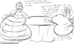 5_toes anthro anthro_pred belly big_belly breasts duo featureless_breasts feet female female_pred fully_inside hair half-closed_eyes hands_behind_head huge_belly hyper hyper_belly long_tail male male_pred multiple_pred narrowed_eyes open_mouth oral_vore sharp_teeth smile sound_effects spikes tail teeth text toes vore novaspark crocodile crocodilian haplorhine mammal monkey primate reptile scalie english_text hi_res monochrome signature