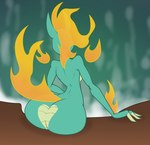 2018 anthro asian_mythology big_butt breasts butt chinese_mythology digital_media_(artwork) dragon east_asian_mythology equid equine female fire flaming_hair flaming_tail flaming_wings floating_wings green_body jrvanesbroek longma mammal mythological_creature mythological_equine mythological_scalie mythology nude pseudo_hair rear_view scalie side_boob small_waist solo tail them's_fightin'_herds tianhuo_(tfh) wings