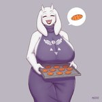 anthro big_breasts breasts clothed clothing cookie eyes_closed female fingers floppy_ears food horn huge_breasts open_mouth open_smile smile solo mossist undertale_(series) toriel boss_monster_(undertale) 1:1 absurd_res hi_res