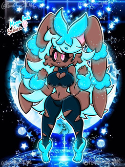 5_fingers anthro blue_body blue_fur blue_hair breasts brown_body female fingers fur hair navel pink_eyes ring solo tail lewdchuu nintendo pokemon sakura_(lewdchuu) generation_6_pokemon mega_evolution mega_lopunny pokemon_(species) hi_res