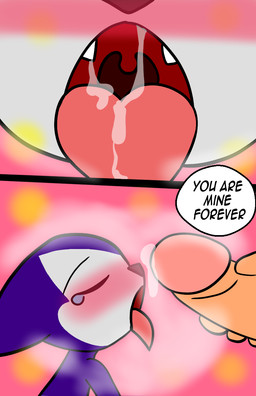 big_penis blush bodily_fluids cum duo erection genital_fluids genitals glans imminent_oral male male/male open_mouth penis saliva size_difference text tongue tongue_out conditional_dnp theyiff bandai_namco digimon demon digimon_(species) human imp impmon mammal comic english_text hi_res
