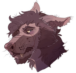 anthro beard black_beard black_eyebrows black_facial_hair black_hair black_lips blue_eyes brown_body brown_ears dark_facial_hair ears_back eyebrows facial_hair facial_scar hair lips looking_aside male mouth_closed narrowed_eyes pink_inner_ear pink_nose pivoted_ears scar solo tan_sclera tan_teeth teeth unsigned swampjaws hugh_(imperatorcaesar) canid canine canis domestic_dog mammal headshot_portrait portrait