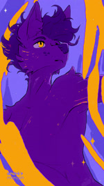 anthro big_ears black_nose blinking cheek_tuft clothed clothing eyebrows facial_tuft fur glowing glowing_body glowing_fur glowing_hair hair highlights_(coloring) inner_ear_fluff looking_aside male neutral_expression orange_eyes purple_body purple_fur solo topless tuft andre_moraph_(artist) andre_moraph canid canine canis mammal wolf 2024 9:16 absurd_res animated digital_drawing_(artwork) digital_media_(artwork) half-length_portrait hi_res no_sound portrait short_playtime signature webm