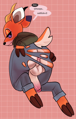 anthro anus backsack balls barefoot barely_visible_anus bedroom_eyes big_butt big_penis bottomwear butt clothed clothing cloven_hooves dialogue feet femboy fingers fur genitals glistening glistening_butt half-closed_eyes half-erect header header_box holding_butt hooved_fingers hooves horn humanoid_genitalia humanoid_penis looking_back male narrowed_eyes no_underwear orange_body orange_fur pants pattern_background penis presenting presenting_hindquarters purple_sclera rear_view seductive short_tail simple_background smile solo speech_bubble sweater tail text text_header topwear torn_bottomwear torn_clothing torn_pants turtleneck spicysaturns animal_crossing nintendo beau_(animal_crossing) antelope bovid mammal english_text hi_res