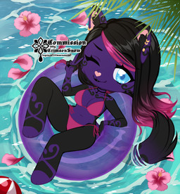 alternative_fashion anthro bikini black_body blue_eyes chibi clothing confident female goth heart_nose heart_symbol looking_at_viewer punk_hair purple_body solo summer swimwear two-piece_swimsuit water crimsonsnow felid feline mammal sketch