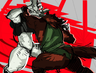 4_fingers abstract_background anthro arm_grab bare_shoulders bent_arm big_butt biped black_clothing black_eyes black_hoodie black_thong black_topwear black_underwear brown_body brown_ears brown_fur brown_hair brown_tail butt claws clothed clothed_anthro clothed_female clothing cropped_hoodie duo faceless_anthro faceless_character faceless_female female fight finger_claws fingers flowing_hair fur green_clothing green_panties green_shirt green_tank_top green_topwear green_underwear hair hoodie huge_butt light_body light_fur light_hair long_hair looking_at_another muscular muscular_anthro muscular_female navel open_mouth panties pantsless pointy_ears prick_ears sharp_teeth shirt snout standing tail tank_top teeth thick_thighs thong three-quarter_view topwear underwear white_body white_claws white_fur white_hair white_nose white_sclera brothersmiler juzy_(brothersmiler) sicily_(brothersmiler) canid canine canis mammal wolf 2025 absurd_res colored_sketch digital_drawing_(artwork) digital_media_(artwork) hi_res sketch