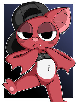 abstract_background anthro backwards_cap barbell_piercing baseball_cap belly biped blush blush_stickers border bottomless bottomless_anthro bottomless_female bra clothed clothing countershade_torso countershading ear_piercing fangs feet female female_anthro genitals glistening_eyelids gradient_background hat headgear headwear heart_nose heart_symbol looking_at_viewer membrane_(anatomy) membranous_wings navel navel_piercing on_one_leg outline pawpads piercing pink_inner_ear pose red_arms red_body red_ears red_face red_legs red_vulva red_wings simple_background soles solo sports_bra standing teeth underwear vulva white_belly white_border winged_arms wings young young_anthro young_female dreameclipsewolf squeak_(zinzoa) bat mammal absurd_res cel_shading colored hi_res shaded