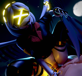 accessory bottomwear bottomwear_pull claws clothed clothing clothing_lift clothing_pull dominant dominant_female duo female genitals glowing glowing_eyes glowing_tail hair headgear headwear humanoid_genitalia humanoid_penis insane looking_at_another machine male male/female metallic_body moon night not_furry outside outside_sex penetration penis screen_eyes sex short_hair spread_legs spreading tail thick_thighs tongue tongue_out vaginal vaginal_penetration vulva white_body white_hair wings 777bronzestar samzan_(modeler) glitch_productions murder_drones v_(murder_drones) android disassembly_drone human humanoid mammal robot robot_humanoid tailed_humanoid 3d_(artwork) digital_media_(artwork) hi_res