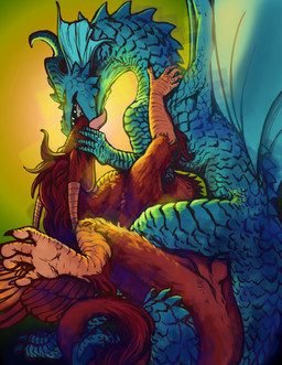ambiguous_gender blue_body blue_scales duo ear_frill feral feral_on_feral frill_(anatomy) fur genitals horn kissing male male/male mane penetration penis scales sharp_teeth tail teeth wings raigr mythology dragon furred_dragon furred_scalie mythological_creature mythological_scalie scalie hi_res