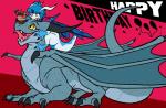 birthday candle claws cupcake duo feral food fruit happy_birthday plant purple_eyes size_difference strawberry tail wings yellow_eyes blitzdrachin conditional_dnp mythology narse_(character) sifyro dragon mythological_creature mythological_scalie reptile scalie