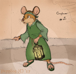 accessory anthro brown_body brown_eyes brown_fur clothed clothing female fur headband lamp lantern pink_nose solo whiskers peppdog redwall cornflower_fieldmouse mammal mouse murid murine rodent wood_mouse 2017