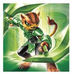 2014 3_toes action_pose activision anthro border claws fangs feet felid female fur green_eyes hi_res holding_object holding_weapon looking_at_viewer mammal official_art orange_body orange_fur pantherine pose skylanders skylanders_trap_team solo teeth toe_claws toes traptanium tuff_luck unknown_artist weapon white_border