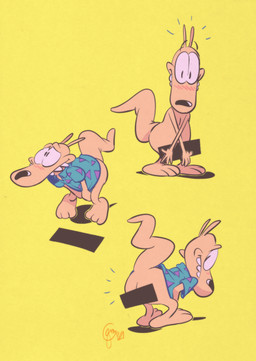 anthro bent_over blush blush_lines bottomless bottomless_anthro bottomless_male butt censor_bar clothed clothing clothing_pull convenient_censorship covering covering_crotch covering_self crossed_arms ears_back ears_up looking_at_viewer looking_back male multiple_poses nude physical_censor_bar pivoted_ears pose raised_tail shirt shirt_only shirt_pull solo standing tail teeth topwear topwear_only topwear_pull wide_eyed edtropolis nickelodeon rocko's_modern_life rocko_rama macropod mammal marsupial wallaby 2023 absurd_res censored hi_res multiple_images signature