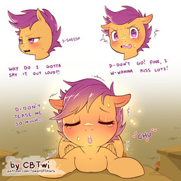 blush bodily_fluids dialogue eyes_closed female feral front_view hair imminent_kiss kiss_request kissing kissing_pov looking_at_viewer multiple_poses open_mouth orange_body outside pose purple_eyes purple_hair requesting simple_background solo sweat tears text wings young young_feral cold-blooded-twilight friendship_is_magic hasbro my_little_pony mythology scootaloo_(mlp) equid equine mammal mythological_creature mythological_equine pegasus 1:1 2020 digital_media_(artwork) english_text hi_res url