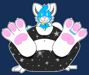 anthro bell bell_collar blue_body blue_fur breasts claws clothed clothing collar digit_ring feet female foot_fetish foot_focus fur hair heterochromia jewelry looking_at_viewer multicolored_body multicolored_fur overweight overweight_female pajamas pawpads paws prosthetic prosthetic_arm prosthetic_limb ring smile solo star_pattern star_pattern_bra teeth_showing toe_claws toe_ring toes white_body white_fur nogginnoodle etti_(nogginnoodle) domestic_cat felid feline felis mammal alpha_channel digital_drawing_(artwork) digital_media_(artwork) hi_res