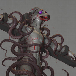 anthro bdsm biped blood bodily_fluids bondage bound clothing corruption cross crucifixion male nude restraints smile solo sweater tentacles topwear wenx sanwenxiao borzoi canid canine canis domestic_dog hunting_dog mammal sighthound 1:1 3d_(artwork) digital_media_(artwork) hi_res mixed_media portrait three-quarter_portrait