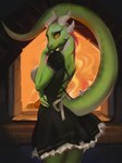 2023 absurd_res anthro argonian breasts butt butt_pose clothing female green_body green_scales guppic hi_res lifts-her-tail maid_uniform microsoft pose scales scalie solo the_elder_scrolls the_lusty_argonian_maid uniform yellow_sclera