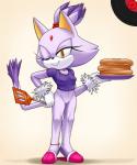 anthro biped bottomless breasts clothed clothing eyelashes female food footwear genitals kitchen_spatula kitchen_utensils looking_at_viewer one_eye_closed pancake pussy shoes slippers smile solo spatula standing tools wink yellow_eyes marthedog sega sonic_the_hedgehog_(series) blaze_the_cat domestic_cat felid feline felis mammal 5:6 absurd_res hi_res