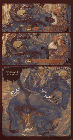 anthro anus backsack balls beak black_body black_fur bodily_fluids cum cum_inside cum_pool deep_kiss duo feet french_kissing from_front_position fur genital_fluids genitals holding_head hooves horn kissing male male/male mating_press muscular plap raised_tail saliva saliva_string sex steam tail talons text toes tongue artjackal elden_ring_nightreign fromsoftware guardian_(nightreign) libra_creature_of_night accipitrid accipitriform avian bird bovid caprine caprine_demon demon eagle goat goat_demon mammal absurd_res comic english_text hi_res