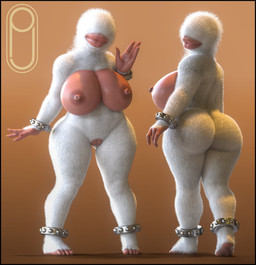 4_fingers anthro big_breasts breasts duo eyeless female fingers fur furry_body genitals lips nipples non-mammal_nipples thick_lips thick_thighs vulva white_body white_fur pickle_juice coca-cola monster unknown_species 3d_(artwork) absurd_res digital_media_(artwork) hi_res