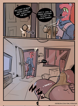 2_panel_comic 3_toes 5_fingers anthro anthro_on_anthro biped black_nose blue_bottomwear blue_clothing blue_pants blue_shirt blue_topwear bodily_fluids bottomwear box briefs brown_body brown_fur bulge clothed clothing container dialogue door door_handle doorknob duo electronics ellipsis erection erection_under_clothing evening exclamation_point feet fingers fully_clothed fur genital_fluids genitals home humanoid_genitalia humanoid_penis imminent_sex ineffective_clothing inside intraspecies jockstrap jockstrap_only key leaking_precum light_switch lying male male/male morning_wood motion_lines navel on_back open_door overalls page_number pants penis plant precum question_mark questioning_ellipsis shirt sleeping snoring sound_effects speech_bubble standing television television_glow temptation text throbbing throbbing_penis toes topless topwear tree underwear underwear_only vowelless vowelless_sound_effect whiskers window zzz dracks don_(dracks) fred_(dracks) mammal mustelid musteline true_musteline weasel 2026 artist_name comic digital_drawing_(artwork) digital_media_(artwork) english_text hi_res url father_(lore) father_and_child_(lore) father_and_son_(lore) incest_(lore) parent_(lore) parent_and_child_(lore) parent_and_son_(lore) son_(lore)